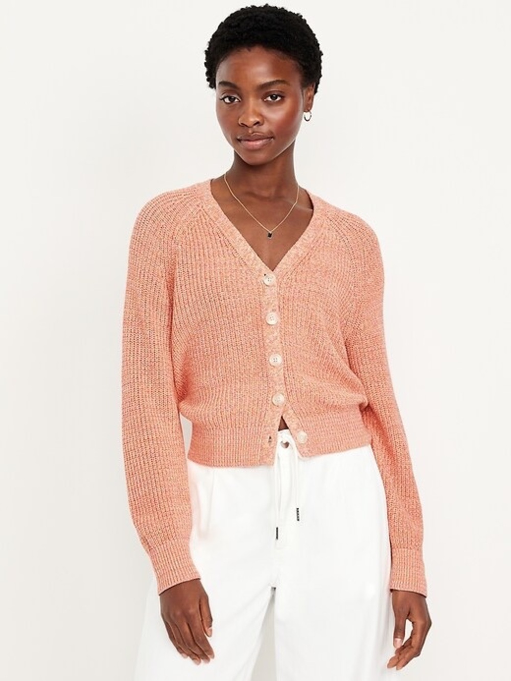 Old Navy Women's Peach V-Neck Button Cardigan Sweater